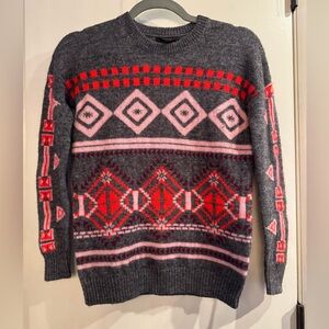 Jcrew Gray, pink and Red Fair Isle Patterned Sweater